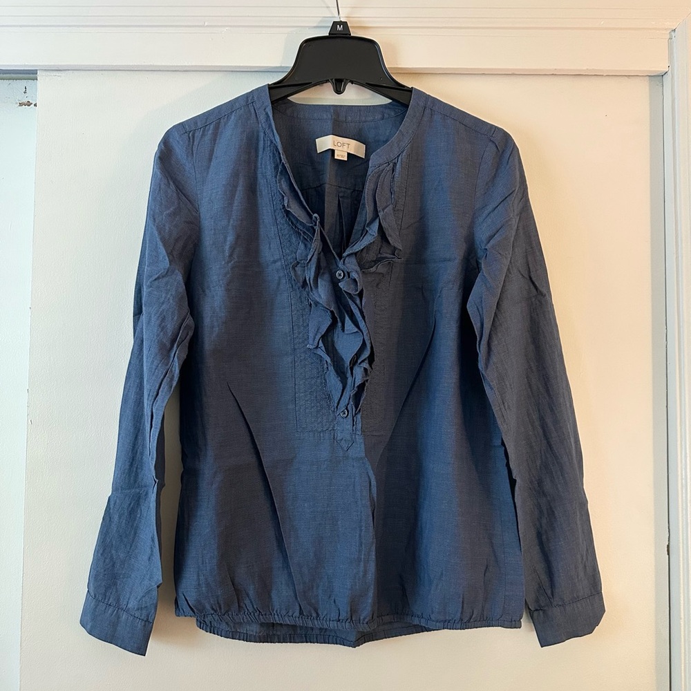 LOFT Ruffled Chambray Top